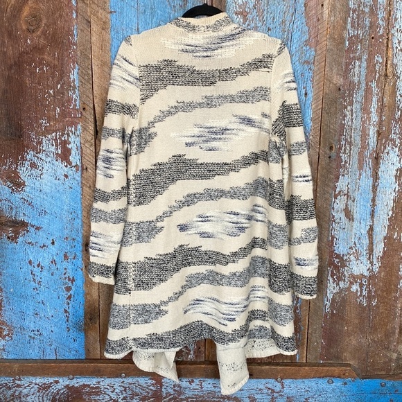 Lucky Brand Cream Black Blue Long Cardigan Sweater - Picture 8 of 9